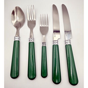 Gibson Green Handle Flatware Set - Spoon Fork Knives